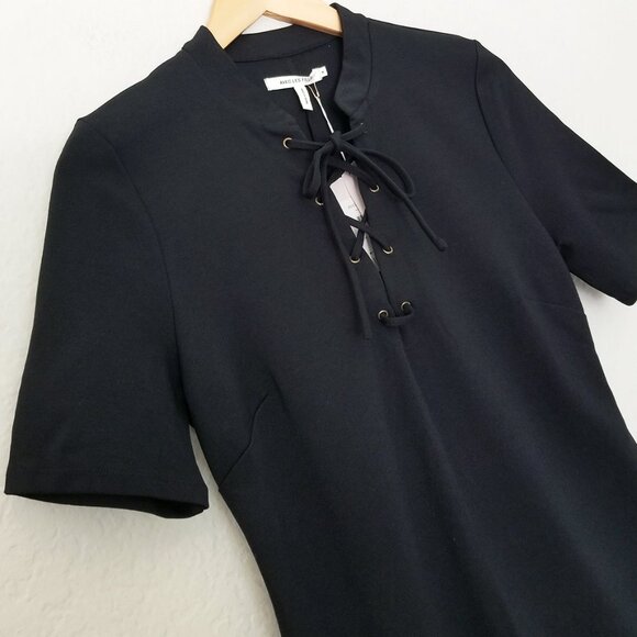 NEW Avec Les Filles Black Ponte Knit Lace-Up Dress M LBD Slimming Classic Modest - Picture 16 of 16